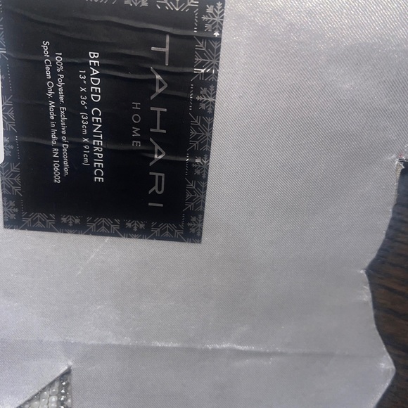 Tahari Home Beaded Table Runner 13x36”White Silver Poinsettia Christmas NWT - Picture 4 of 10